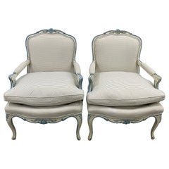 Pair of French Style Carved and Upholstered Armchairs, circa 1940s