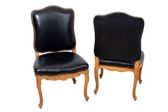 Pair of French Style Chairs with Black Leather