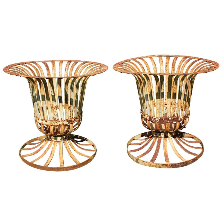 Pair of French Style Classical Wrought Iron Urns For Sale ...