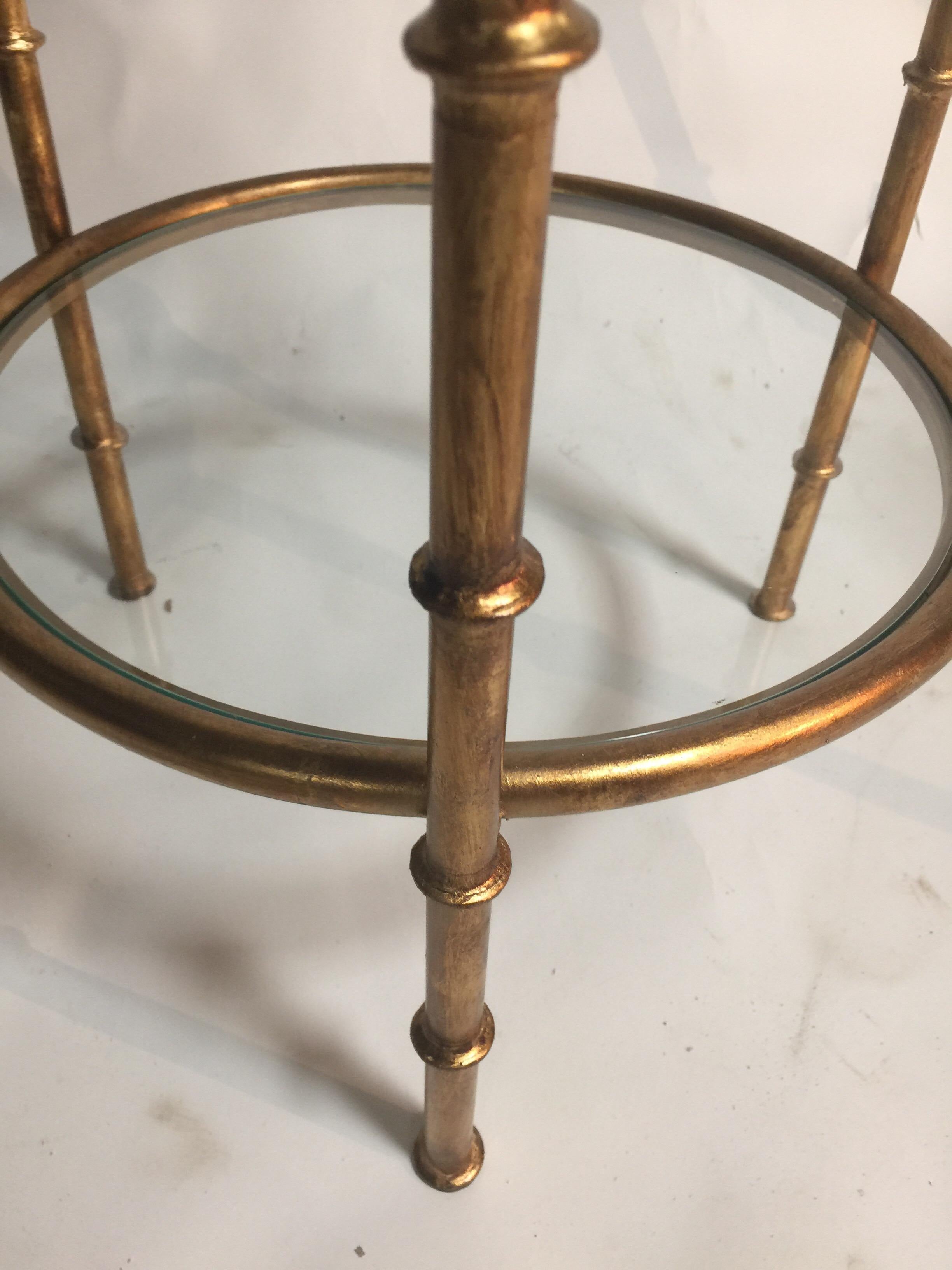 Metal Pair of French Style Gilt Tall End Tables