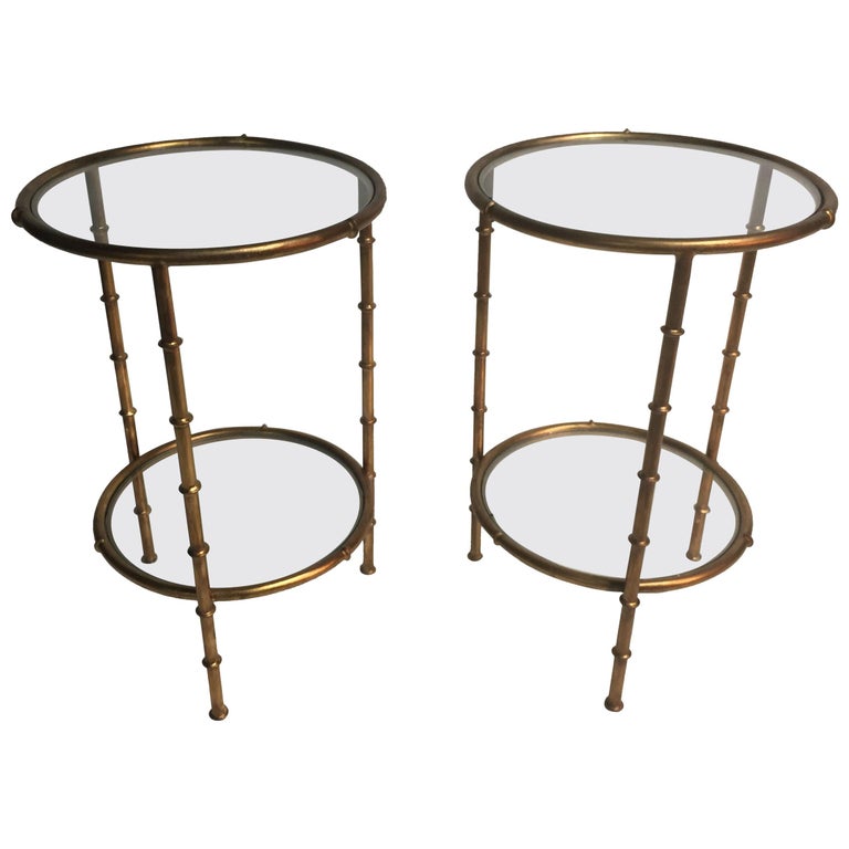 Pair of French Style Gilt Tall End Tables For Sale at 1stDibs