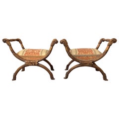 Pair of French Style Curule Form Giltwood Benches