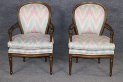 Pair of French Style Louis XVI Style Walnut Mid 20th Century Armchairs
