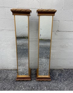 Vintage French Style Pedestals, Giltwood & Beveled Mirror, Circa 1980s