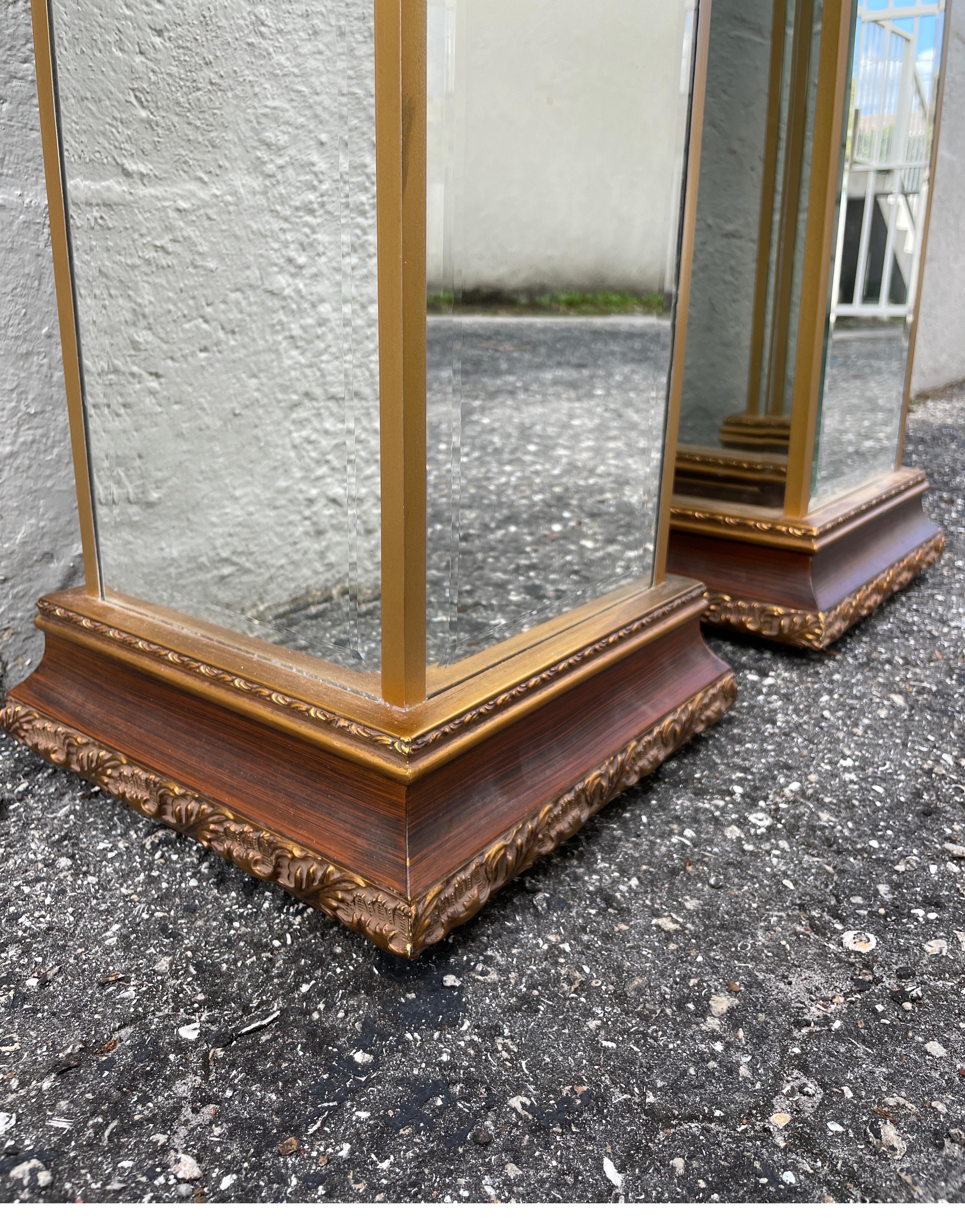 Pair of French Style Mirrored & Gilded Pedestals For Sale 2