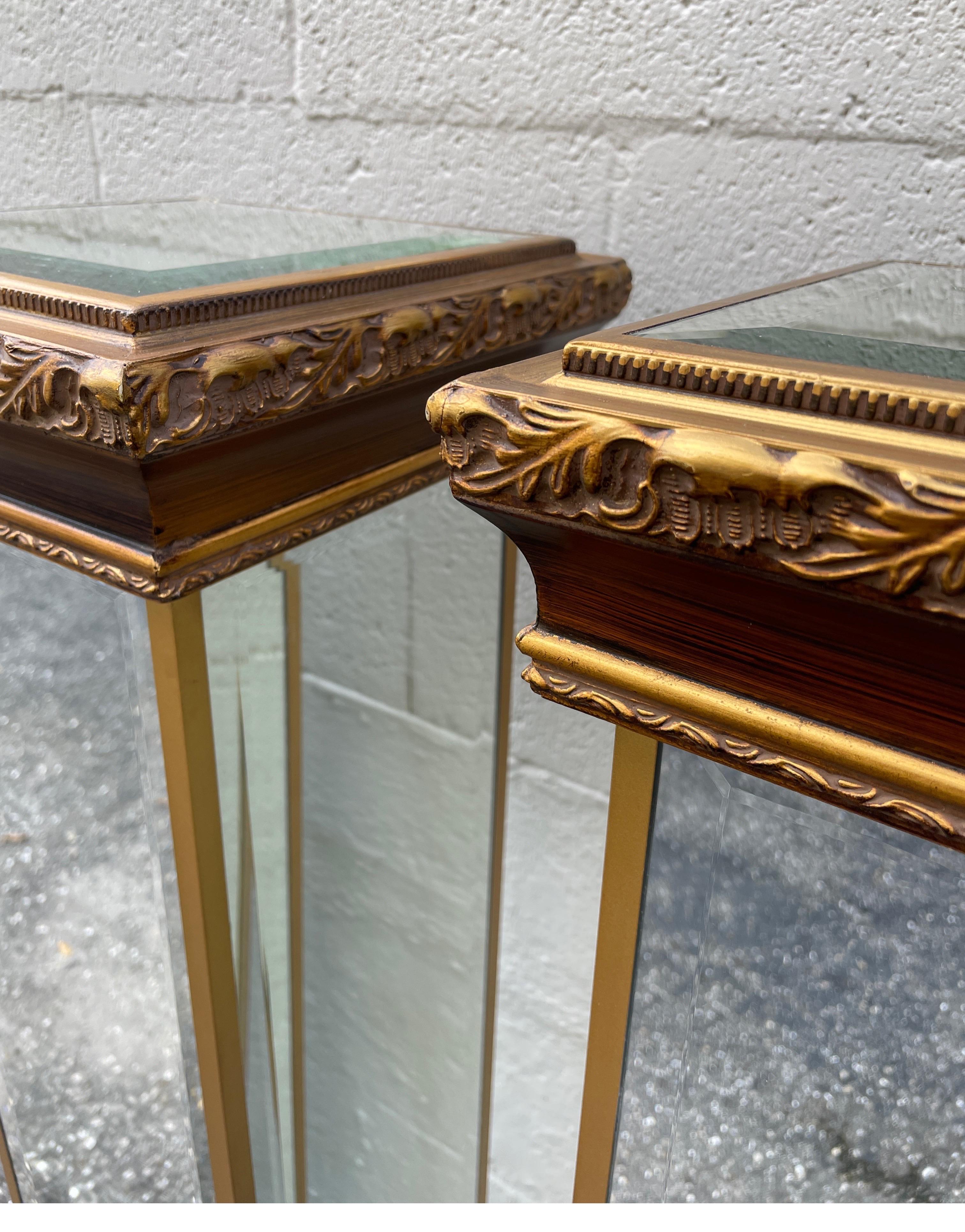Pair of French Style Mirrored & Gilded Pedestals For Sale 3