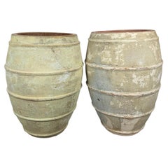 Pair of French Style Olive Jar Planters - Terracotta Barrel Pots
