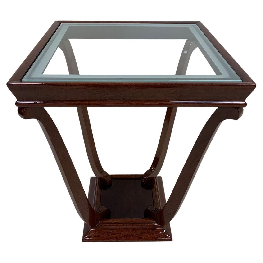 Americano Coppia di tavolini con piano in vetro in stile francese Streamline Art Deco in vendita