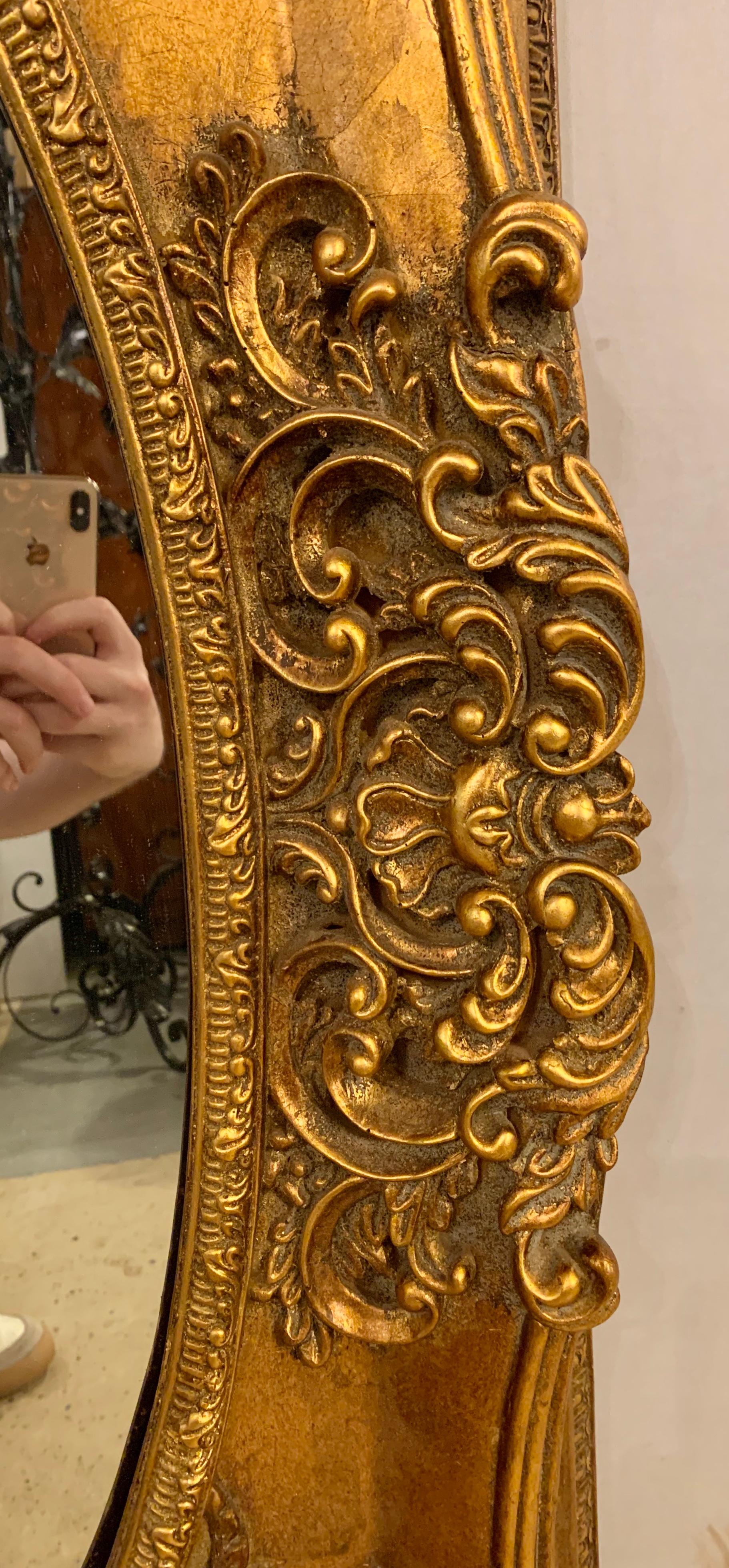 Pair of French Style Wall, Console or Pier Mirrors. Gilt Gesso and Wooden.  For Sale 4