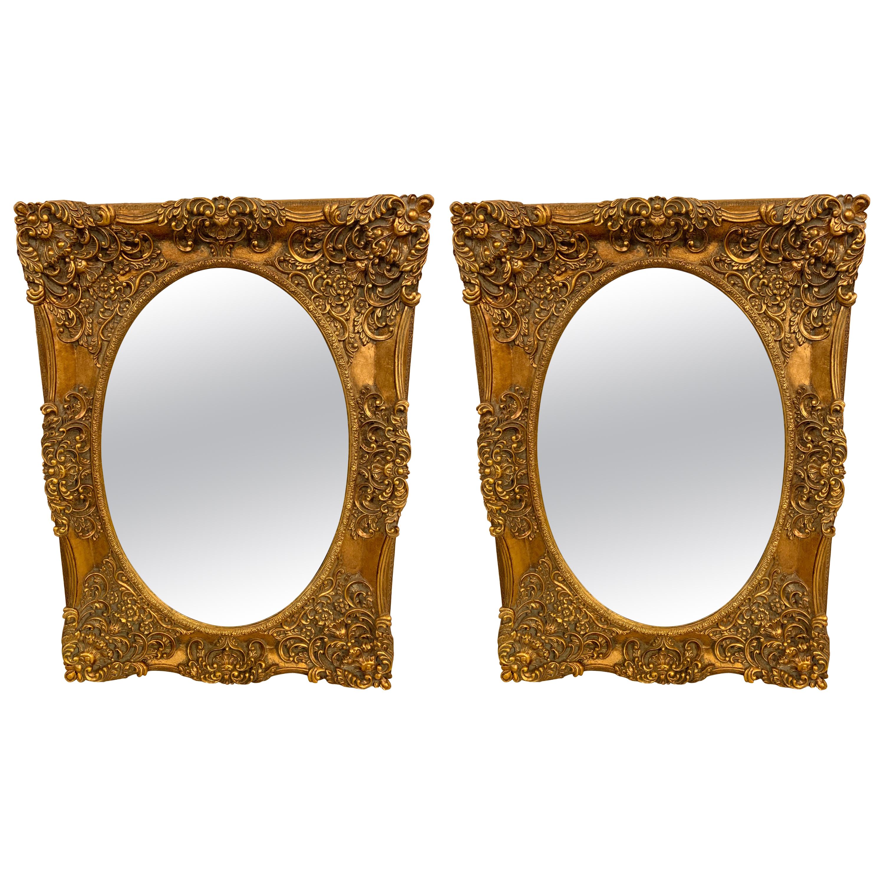 Pair of French Style Wall, Console or Pier Mirrors. Gilt Gesso and Wooden. 
