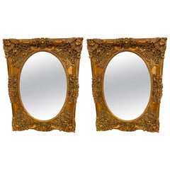 Pair of French Style Wall, Console or Pier Mirrors. Gilt Gesso and Wooden. 