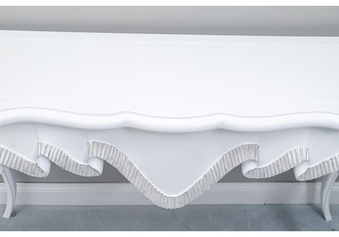 Contemporary Pair of French Style White Paint Decorated Trompe L'oeil Draped Console Tables