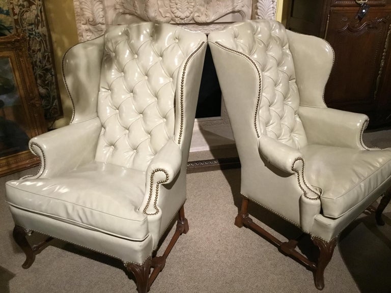 Pair of French Style Wing Backs with Domed and Tufted Back In Good Condition For Sale In Houston, TX