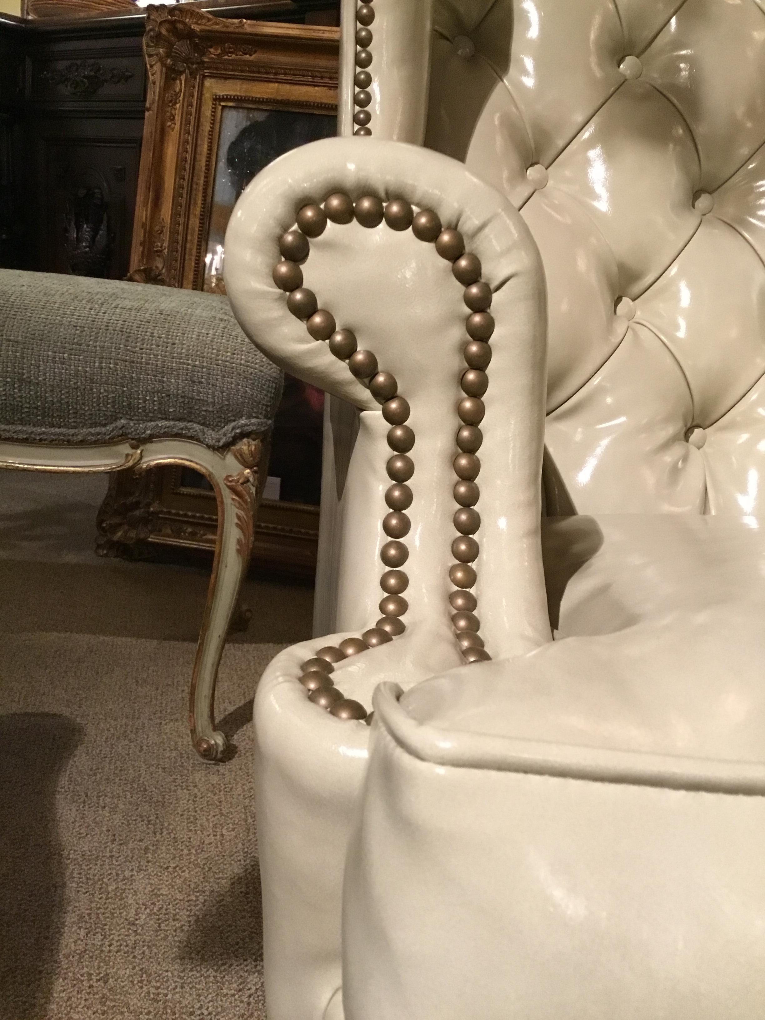 Pair of French Style Wing Backs with Domed and Tufted Back 1