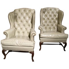 Antique Pair of French Style Wing Backs with Domed and Tufted Back