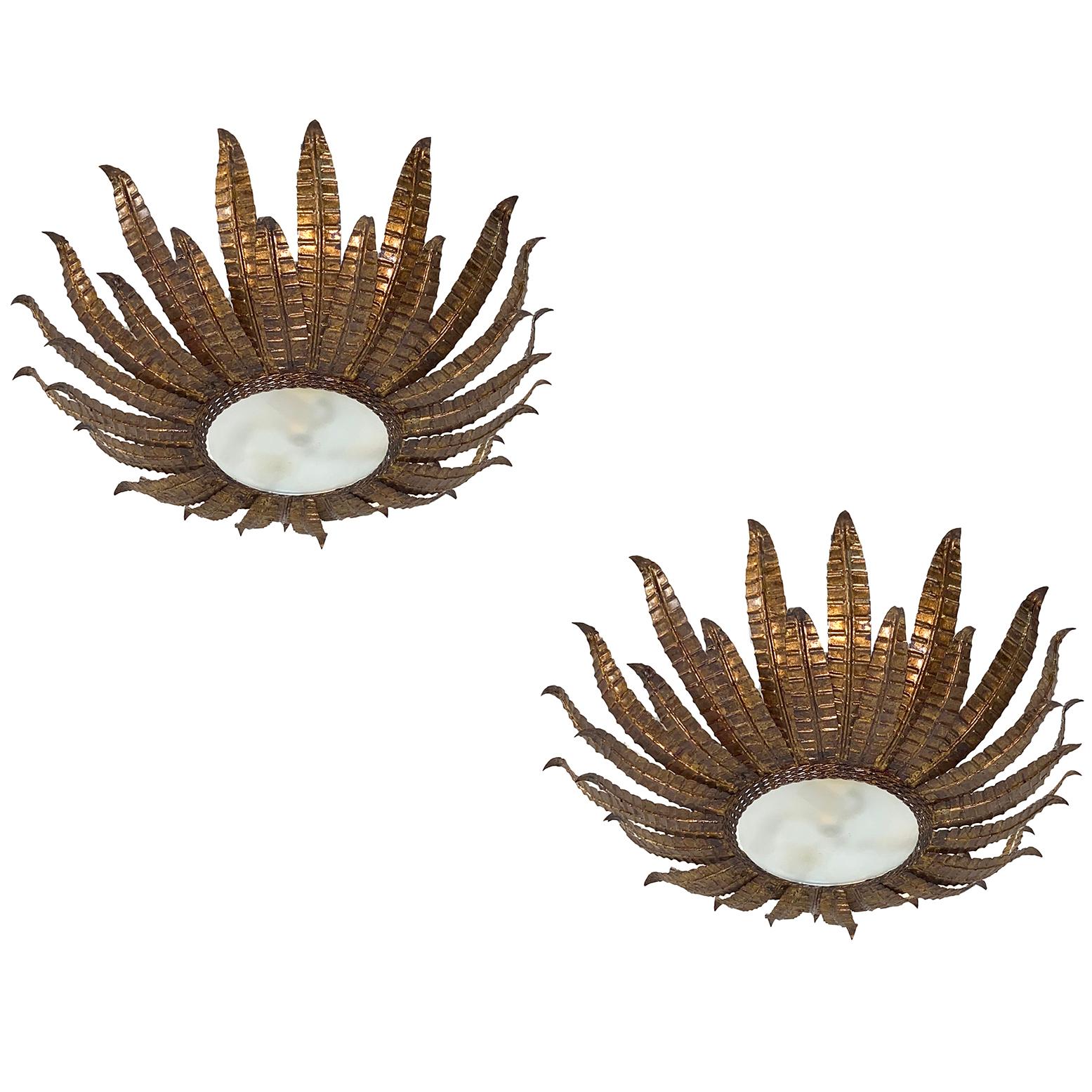 Mid-20th Century Pair of French Sunburst Fixtures, Sold Individually For Sale