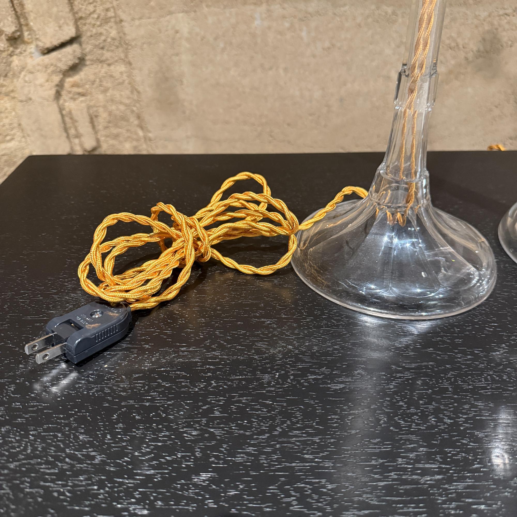 For your consideration, a pair of French table lamps. Constructed with crystal clear glass.  Art Deco period. Rewired. Includes original shades.  No label present from the maker. Tested and currently working without any issues. 

Dimensions: 27.5