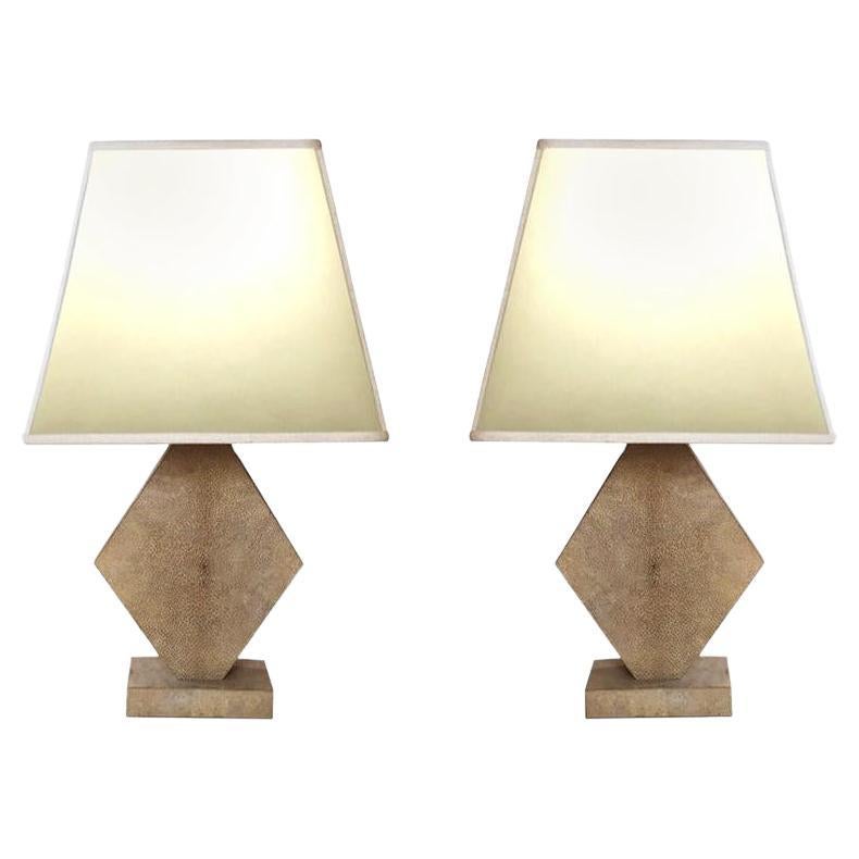 Pair of French Table Lamps in Shagreen, 1950s For Sale