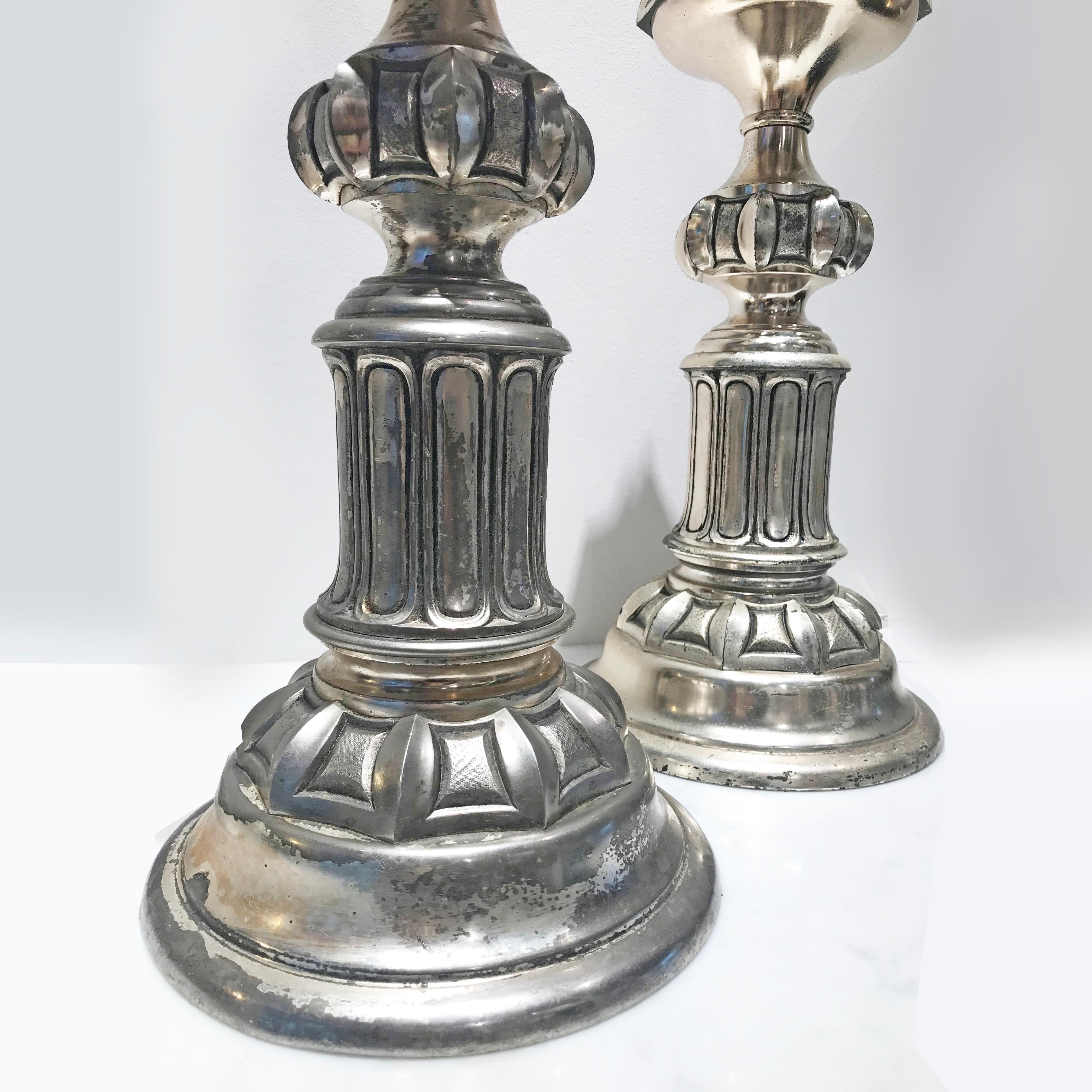 Pair of French Tall Brass Table Lamps, 20th Century In Good Condition For Sale In London, GB