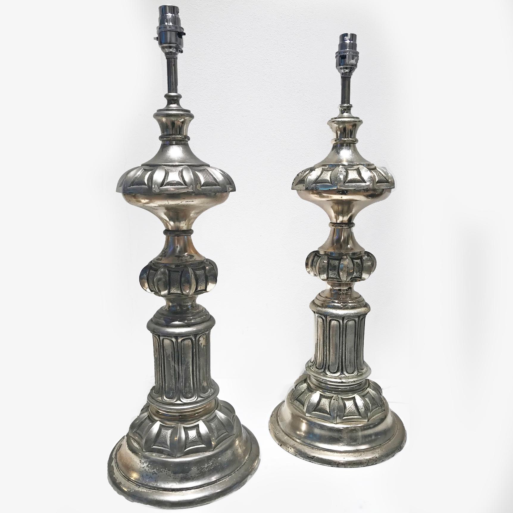 Pair of French Tall Brass Table Lamps, 20th Century For Sale 2