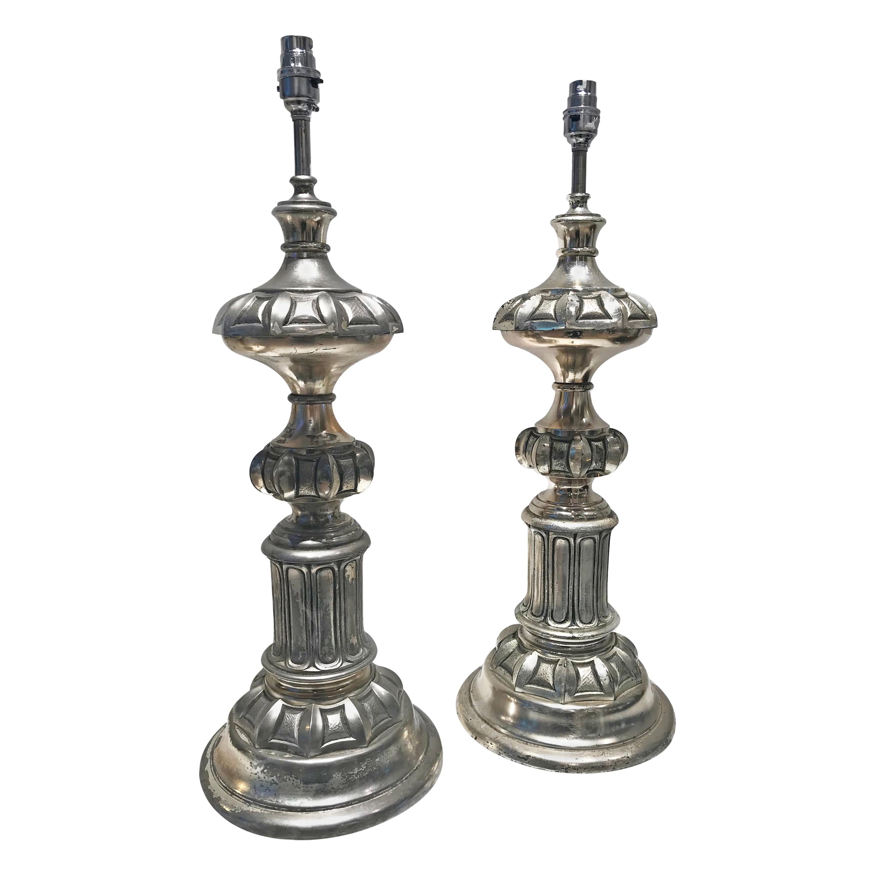 Pair of French Tall Brass Table Lamps, 20th Century For Sale