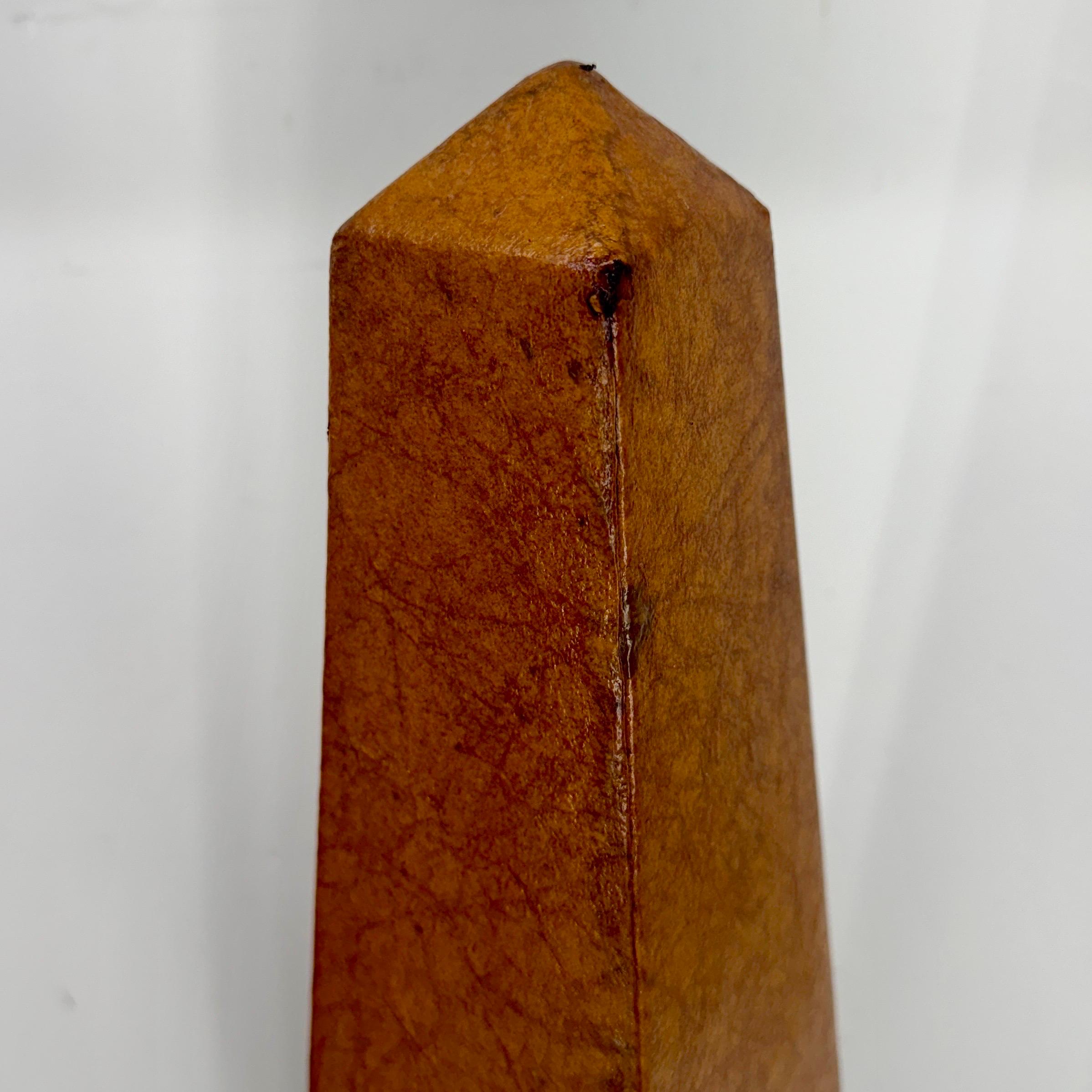 Pair of French Tall Leather Wrapped and Brass Obelisks For Sale 6