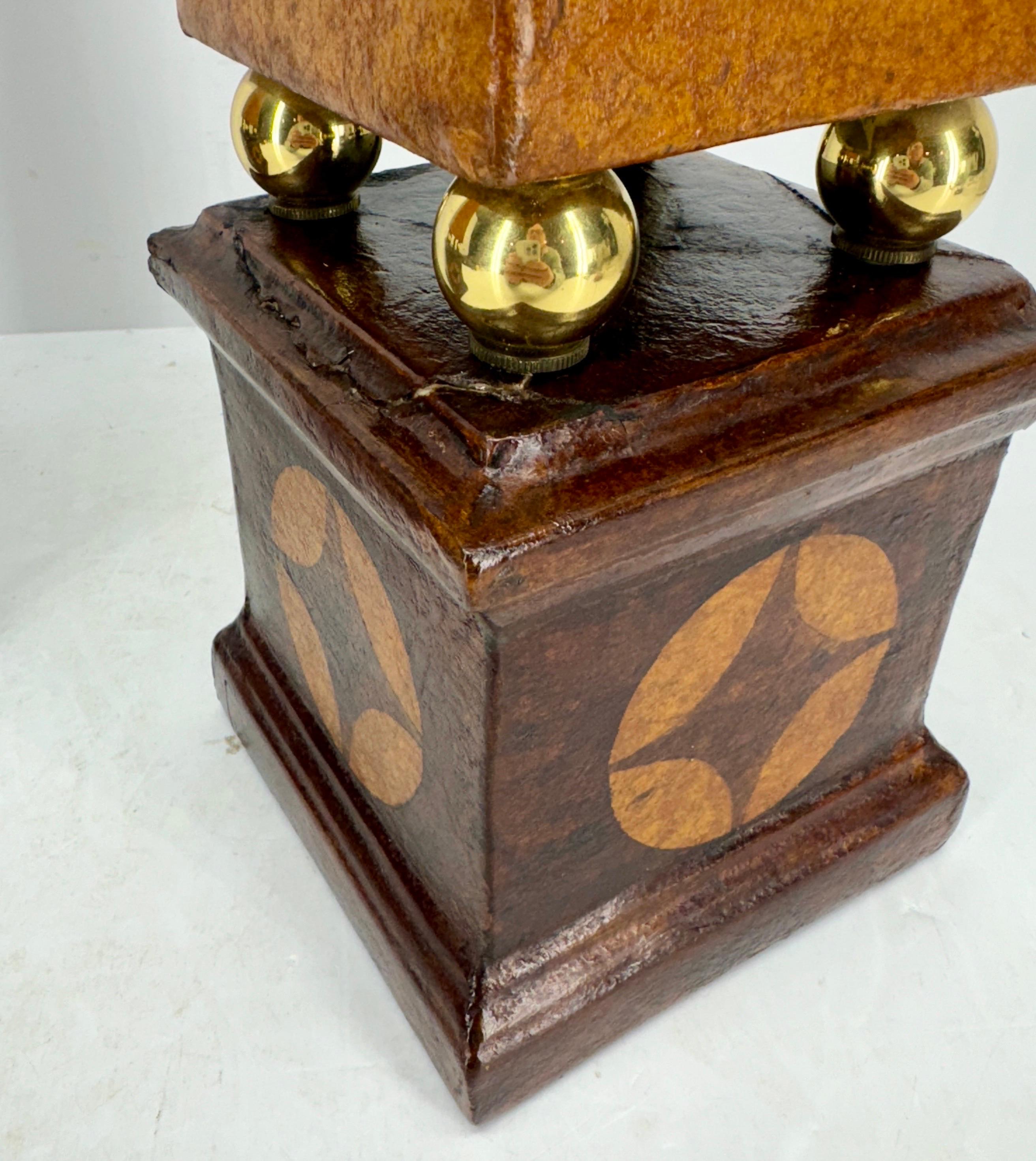 Pair of French Tall Leather Wrapped and Brass Obelisks For Sale 7