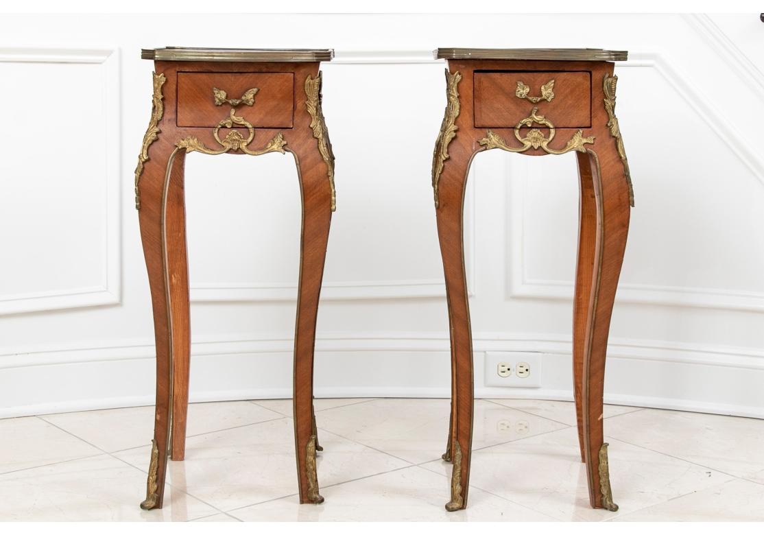 Louis XV Pair of French Tall Marquetry Decorated End Tables For Sale
