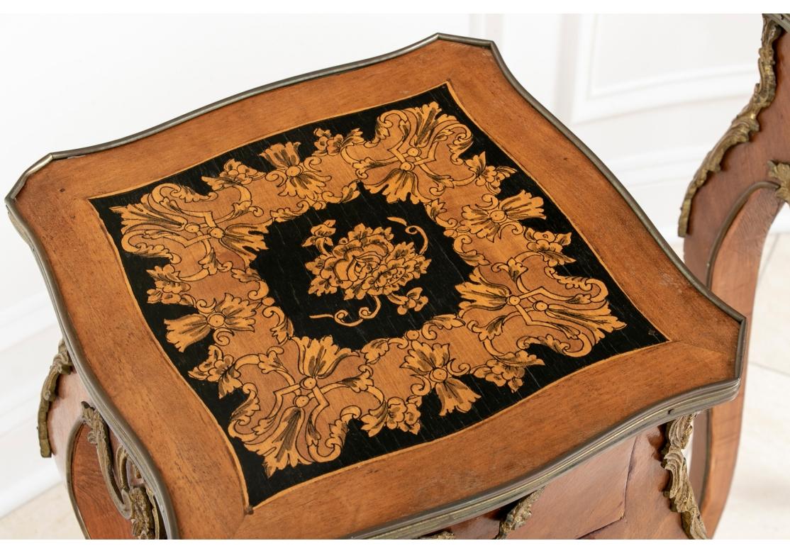 20th Century Pair of French Tall Marquetry Decorated End Tables For Sale