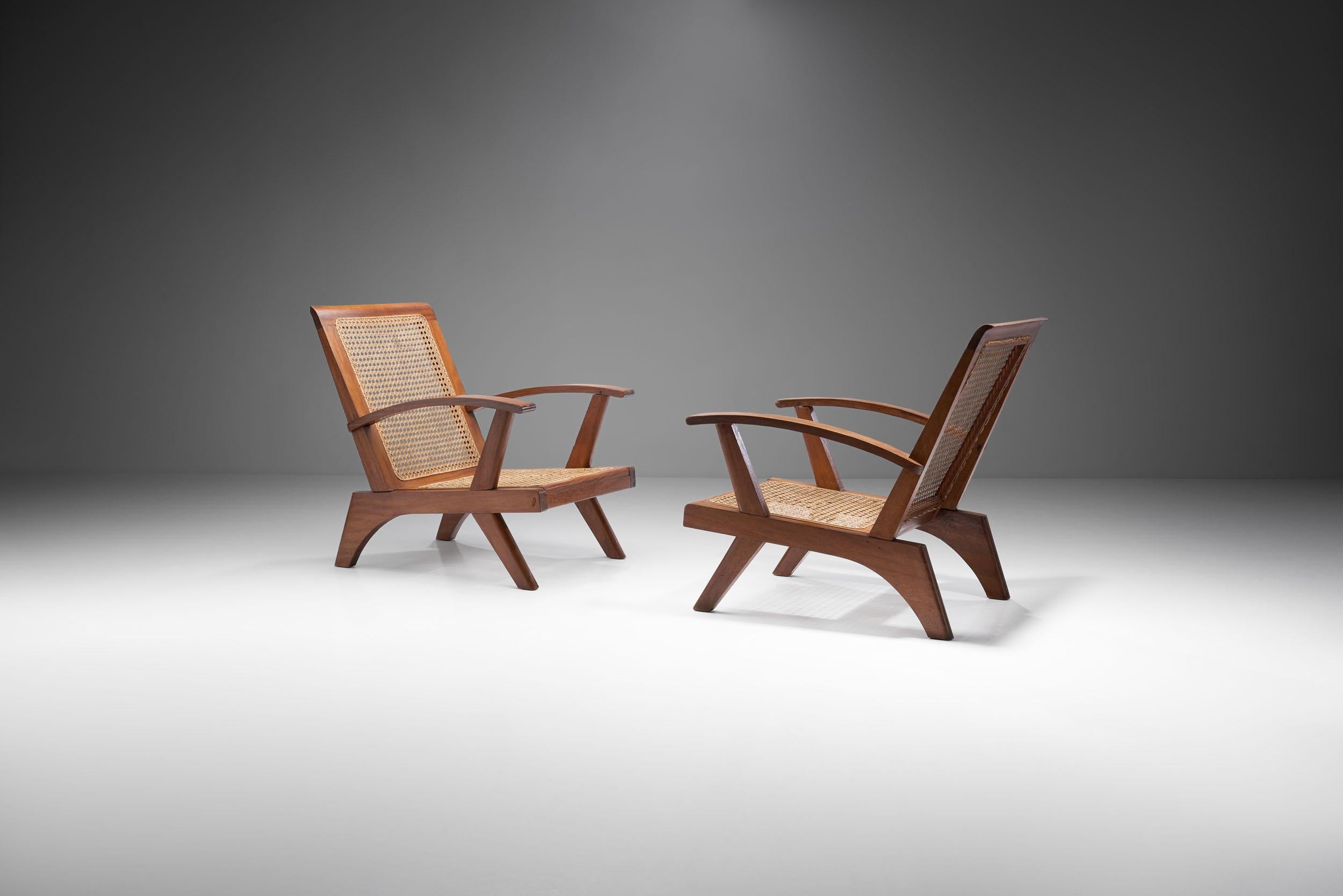 Mid-Century Modern Pair of French Teak Armchairs, France, 1950s