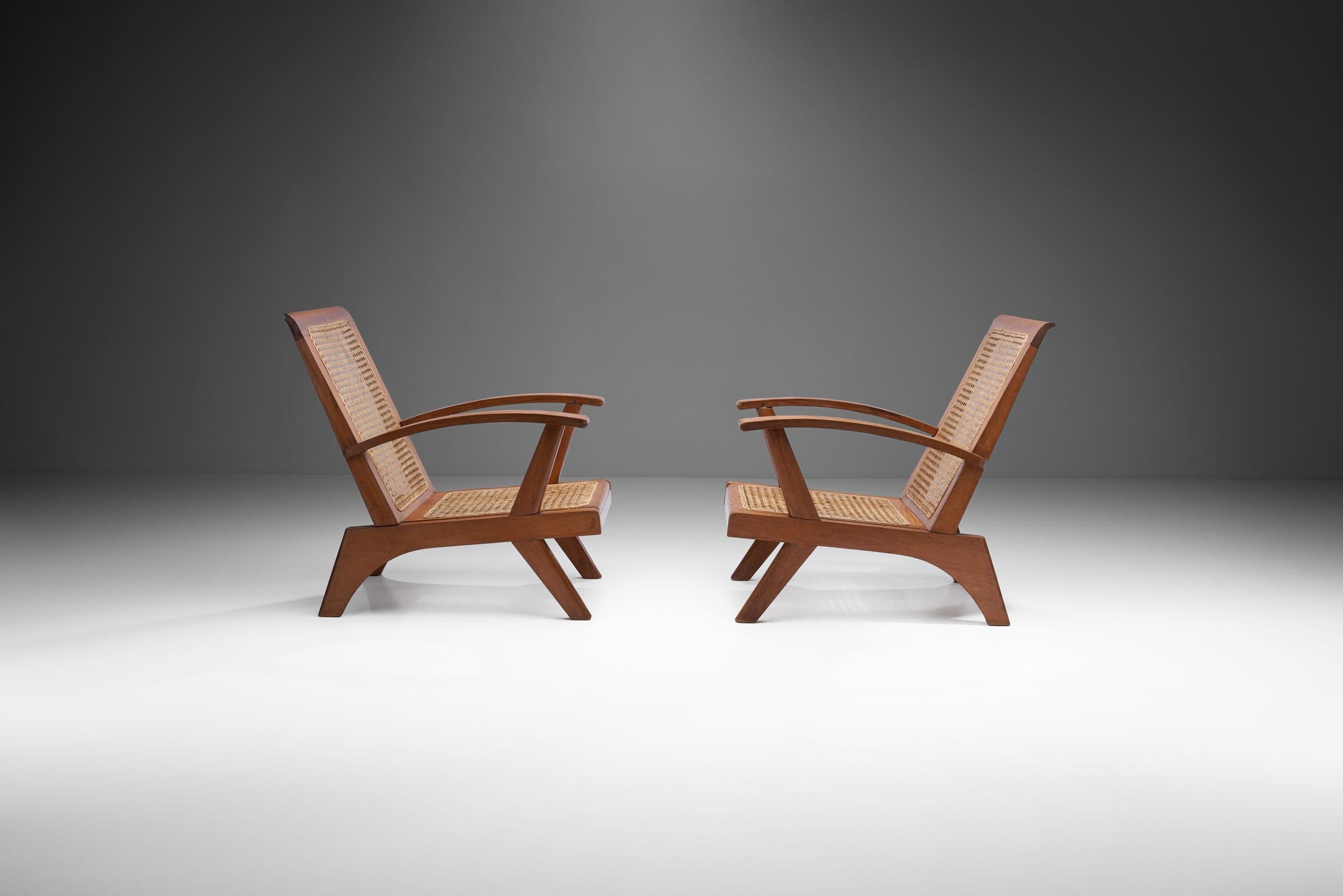 Mid-20th Century Pair of French Teak Armchairs, France, 1950s