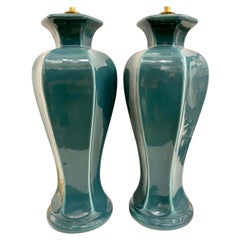 Pair of French Teal Porcelain Lamps