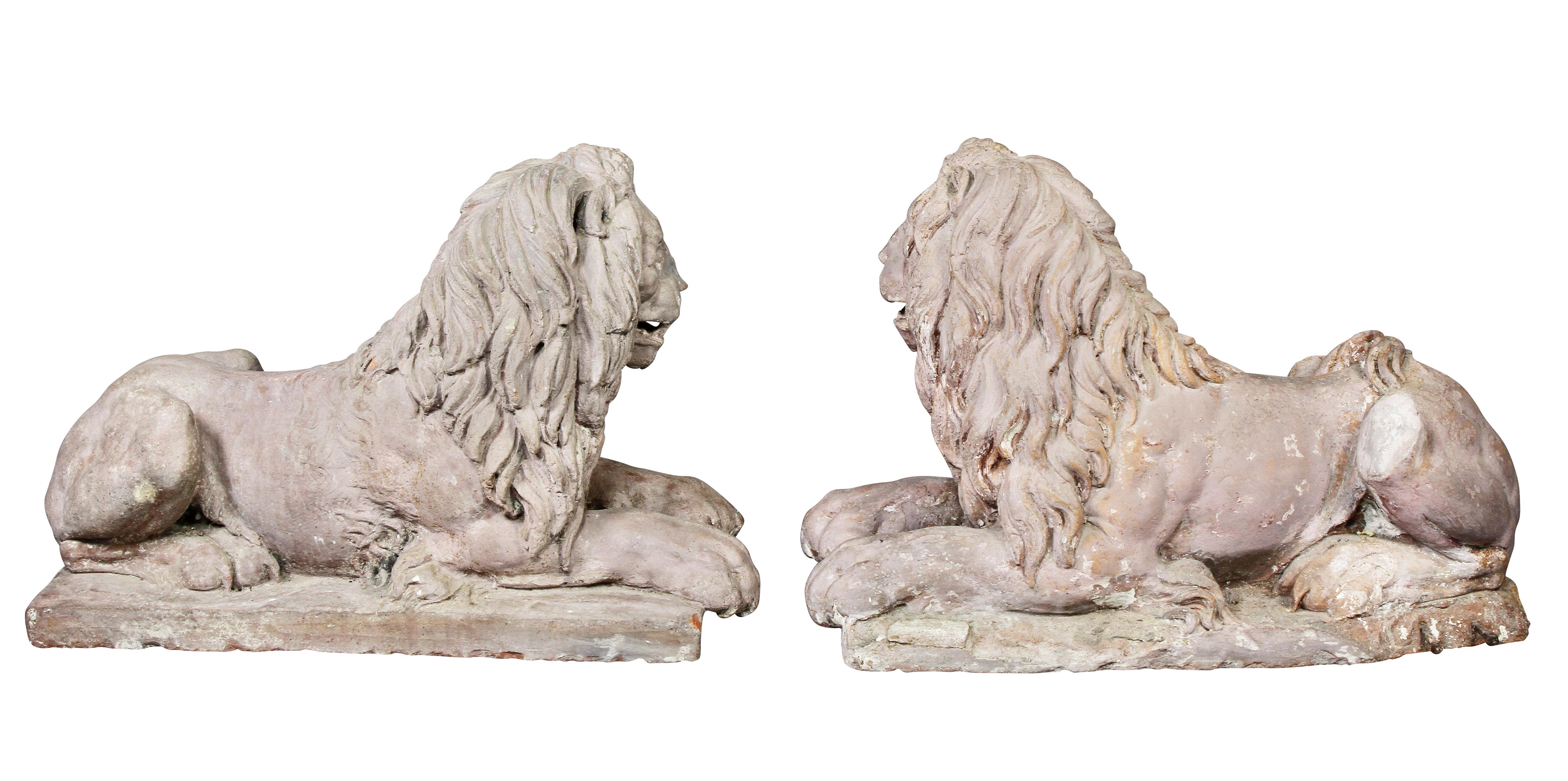 Pair of French Terracotta Figures of Crouching Lions 5