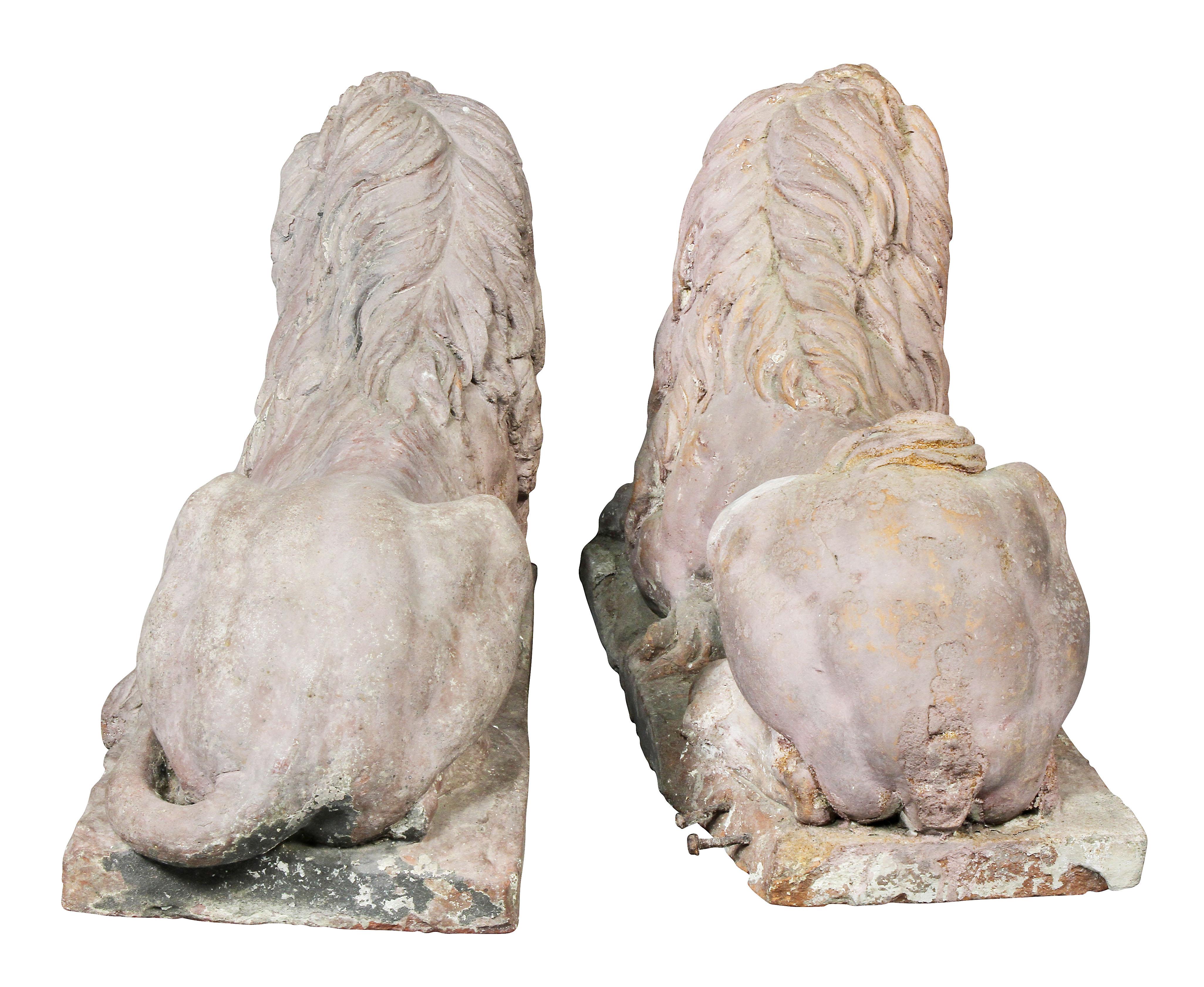 Pair of French Terracotta Figures of Crouching Lions 6