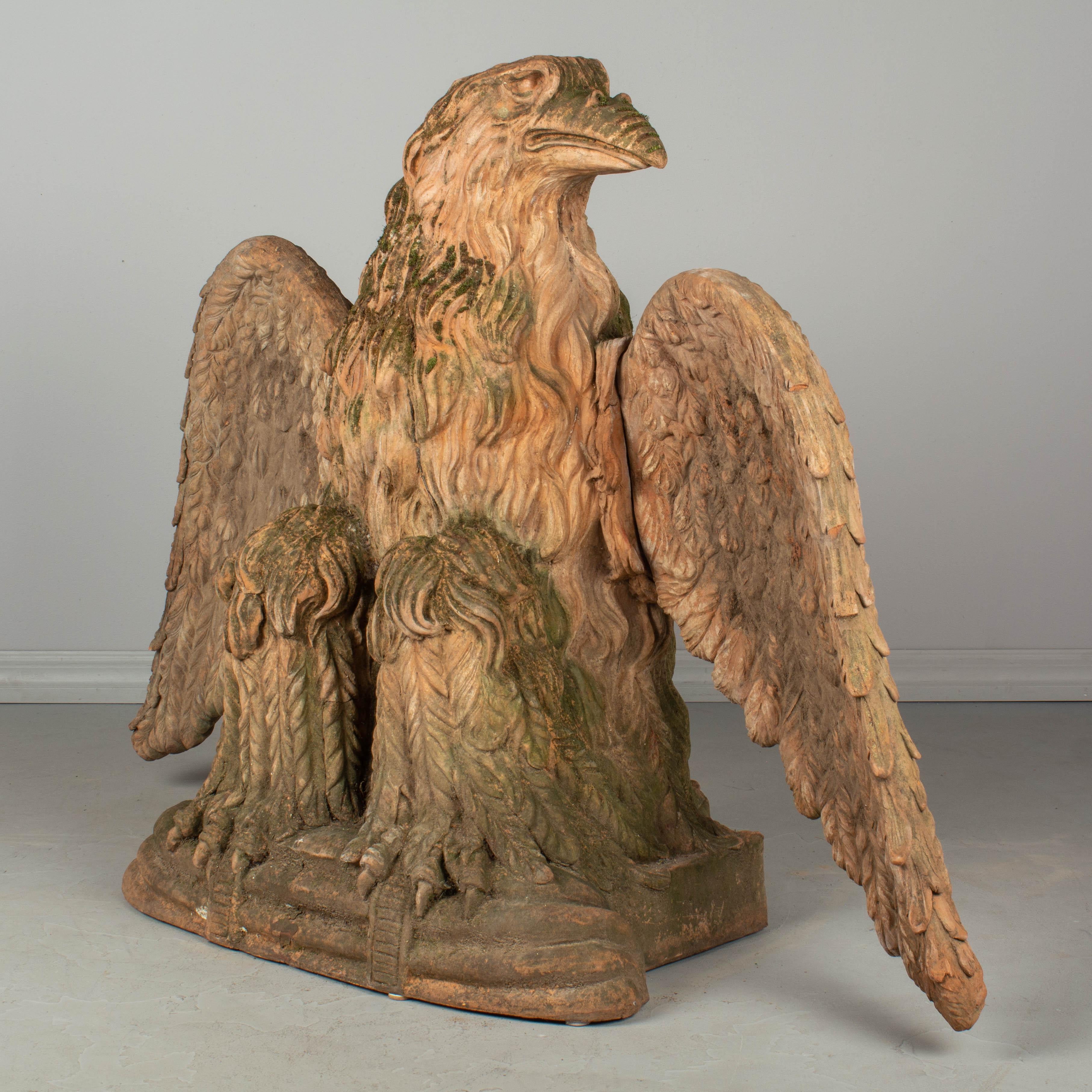 Pair of French Terracotta Garden Eagles Statues In Good Condition In Winter Park, FL