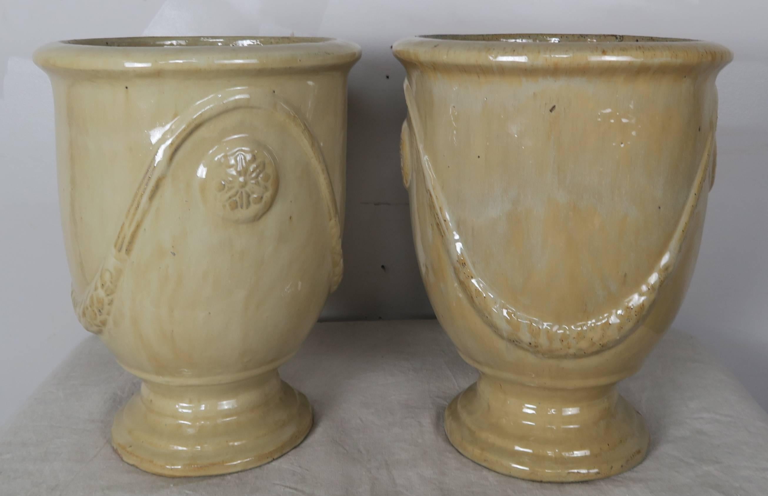 French Provincial Pair of French Terra Cotta Glazed Pots