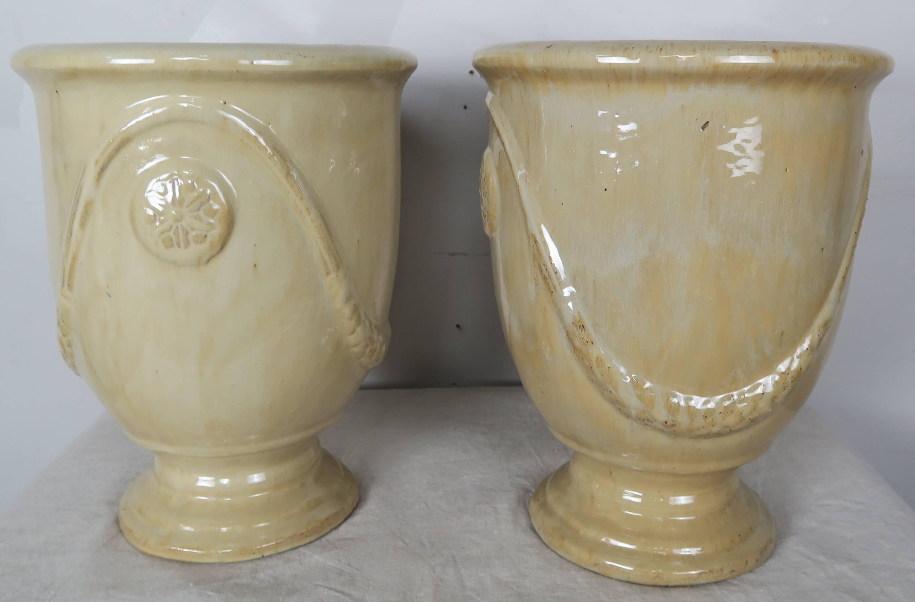 Pair of French Terra Cotta Glazed Pots In Excellent Condition In Los Angeles, CA