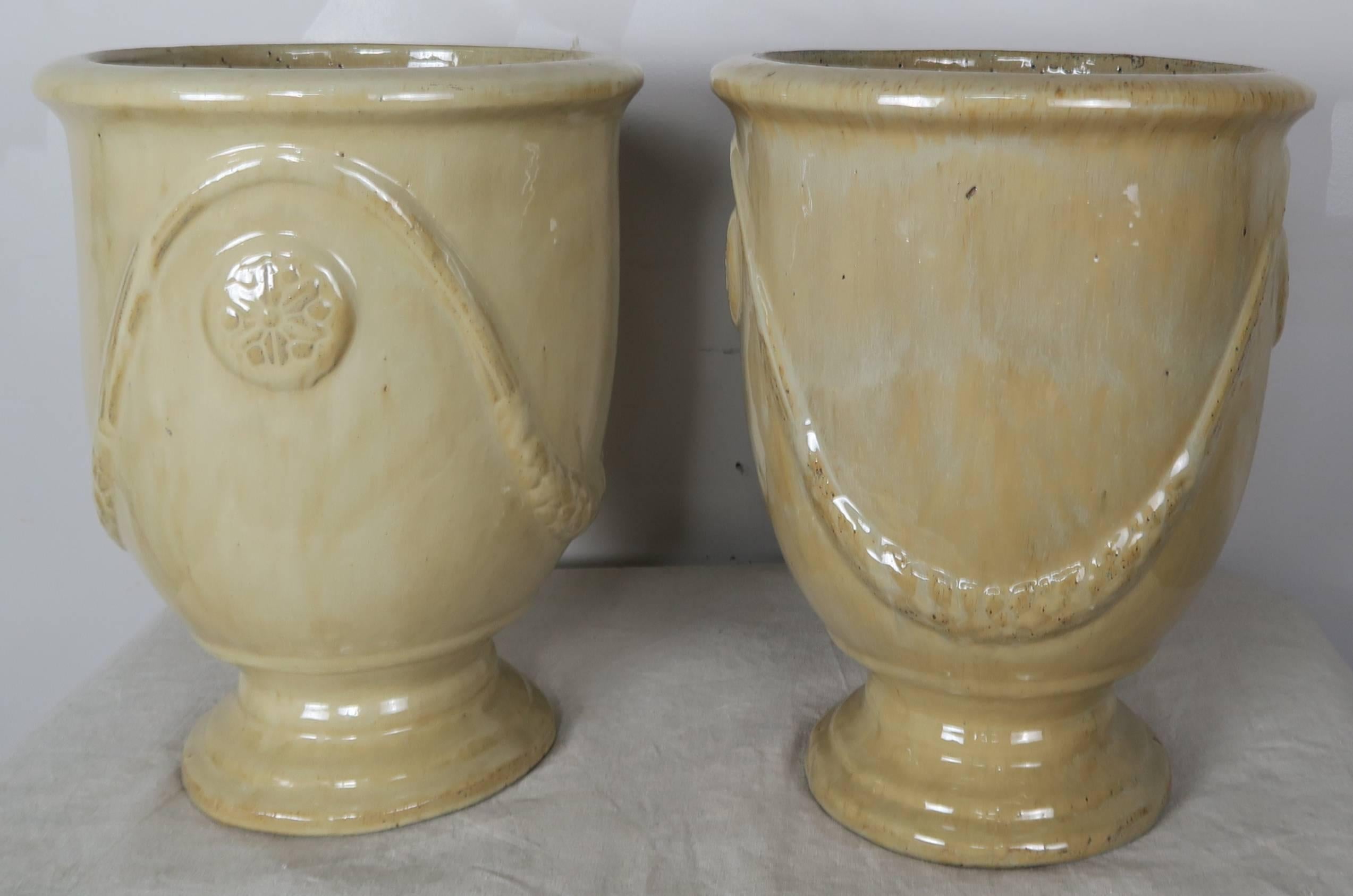 Contemporary Pair of French Terra Cotta Glazed Pots