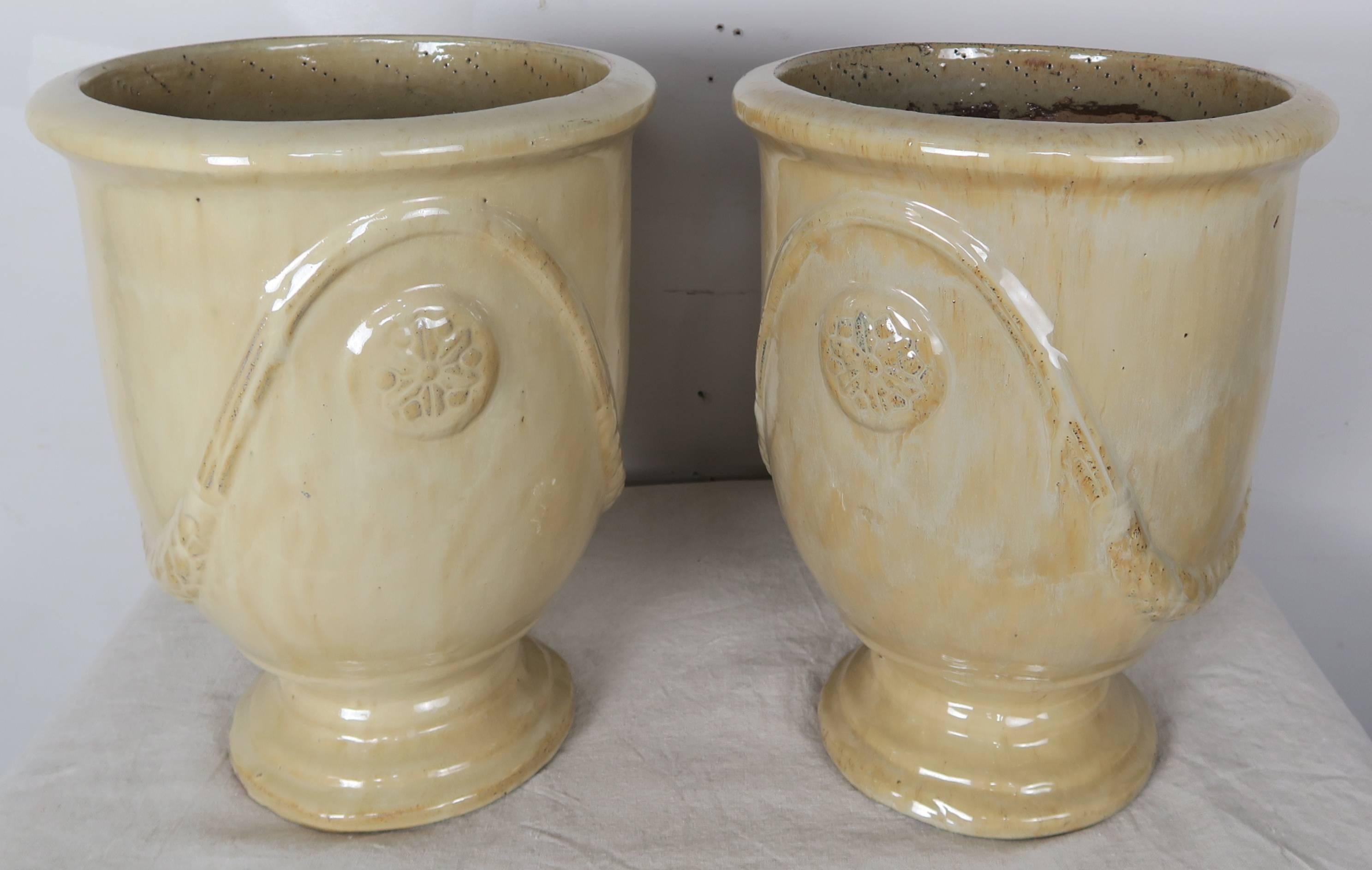 Terracotta Pair of French Terra Cotta Glazed Pots