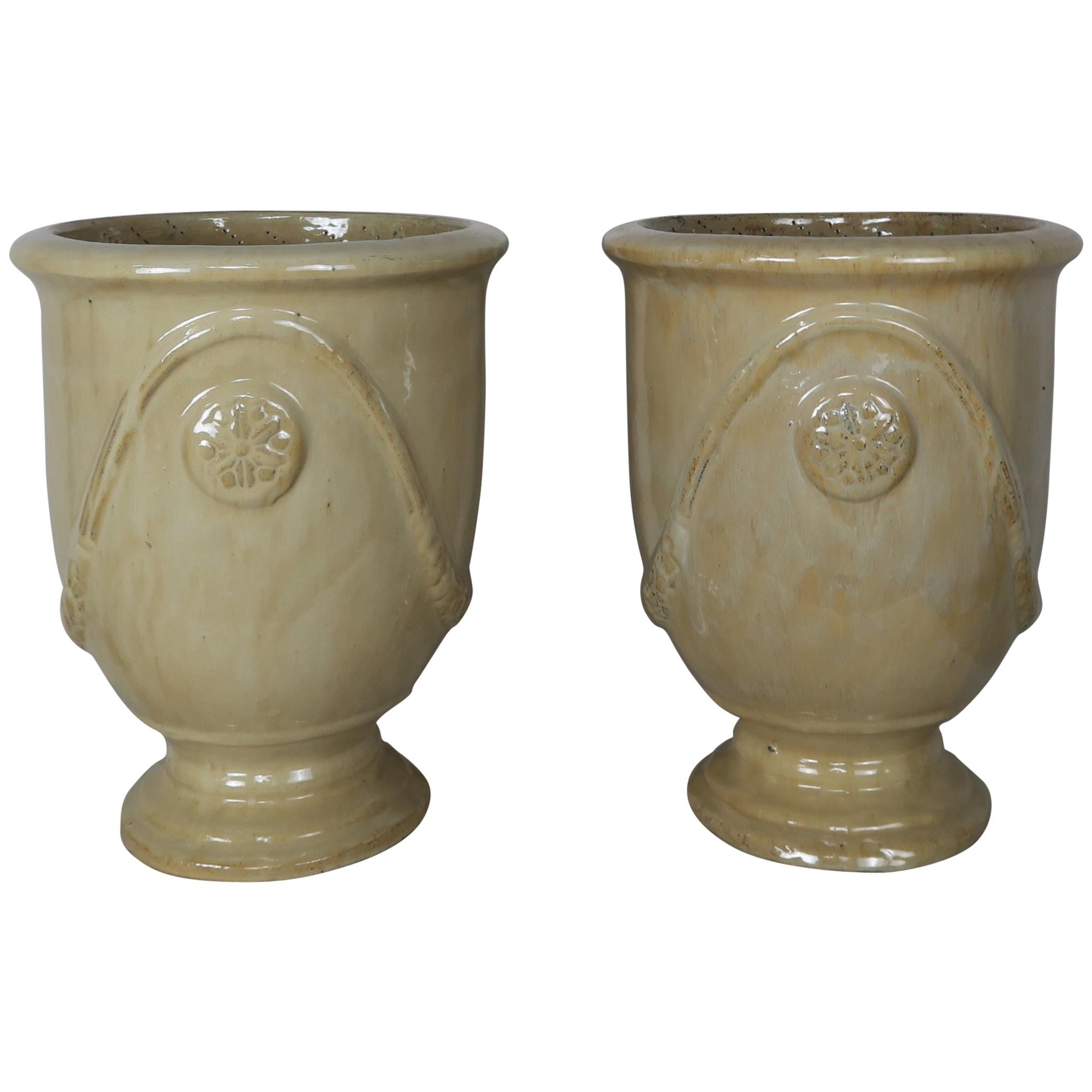 Pair of French Terra Cotta Glazed Pots