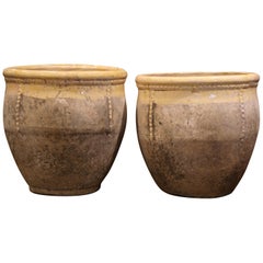 Pair of French Terracotta and Yellow Glazed Planters from Provence