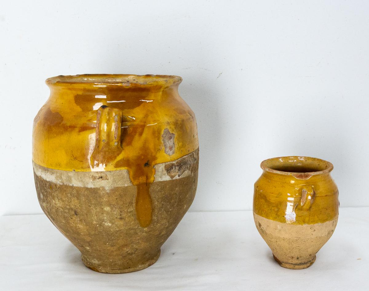 Pair of French Terracotta Confit Pot Yellow Glaze Late 19th Century 1