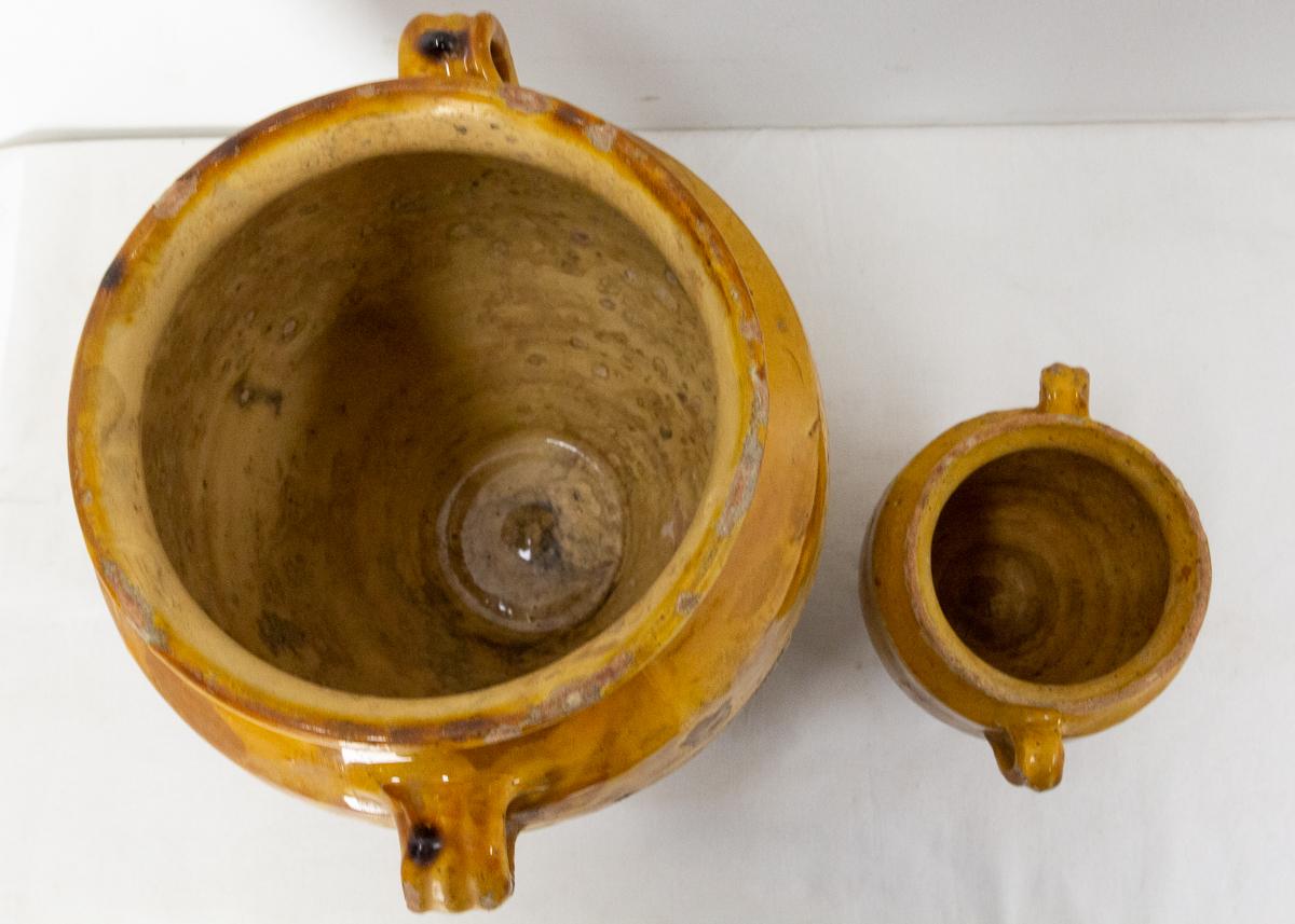 Pair of French Terracotta Confit Pot Yellow Glaze Late 19th Century 2