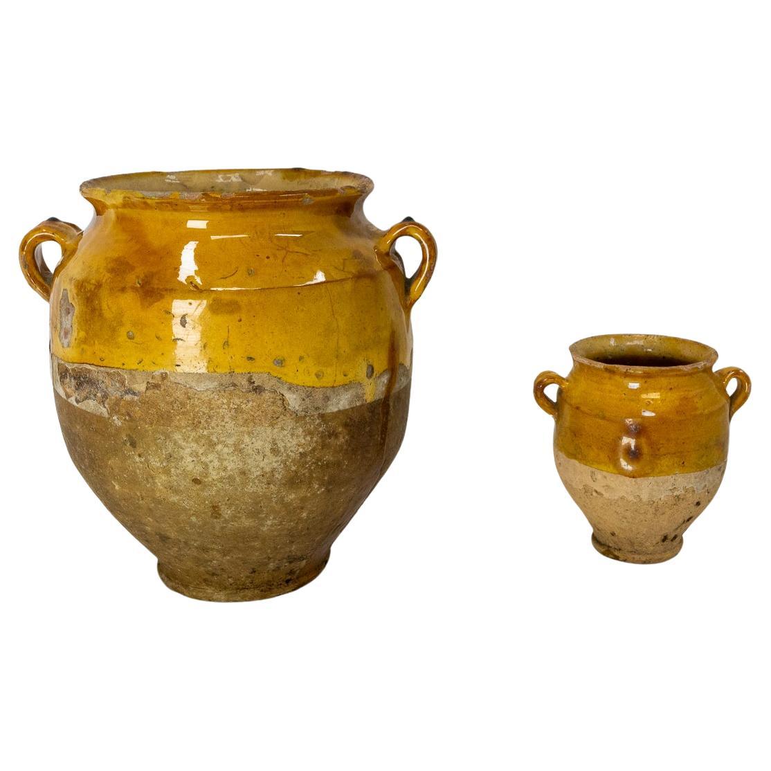 Pair of French Terracotta Confit Pot Yellow Glaze Late 19th Century