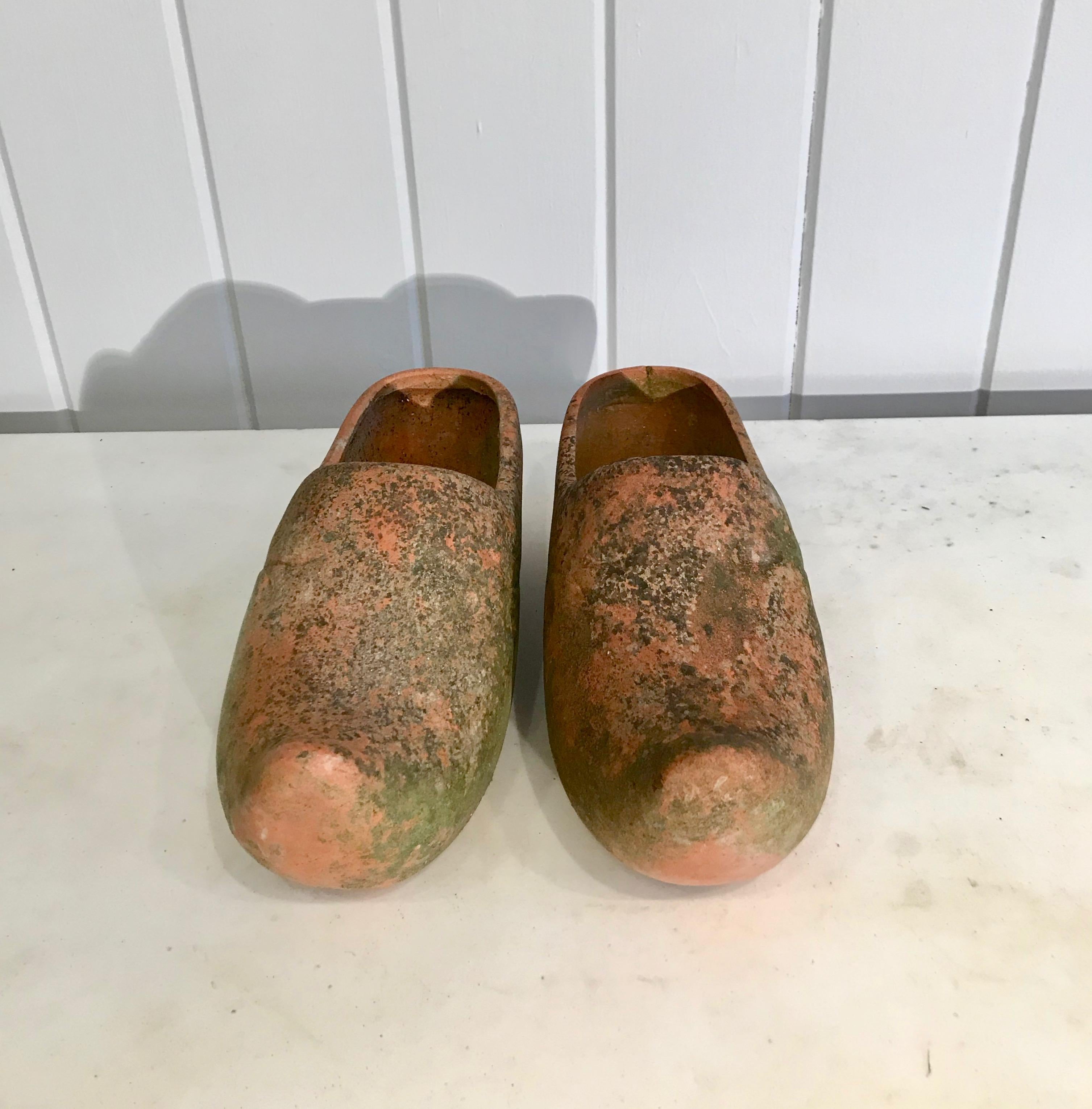 Pair of French Terracotta Dutch Clog Planters In Good Condition In Woodbury, CT