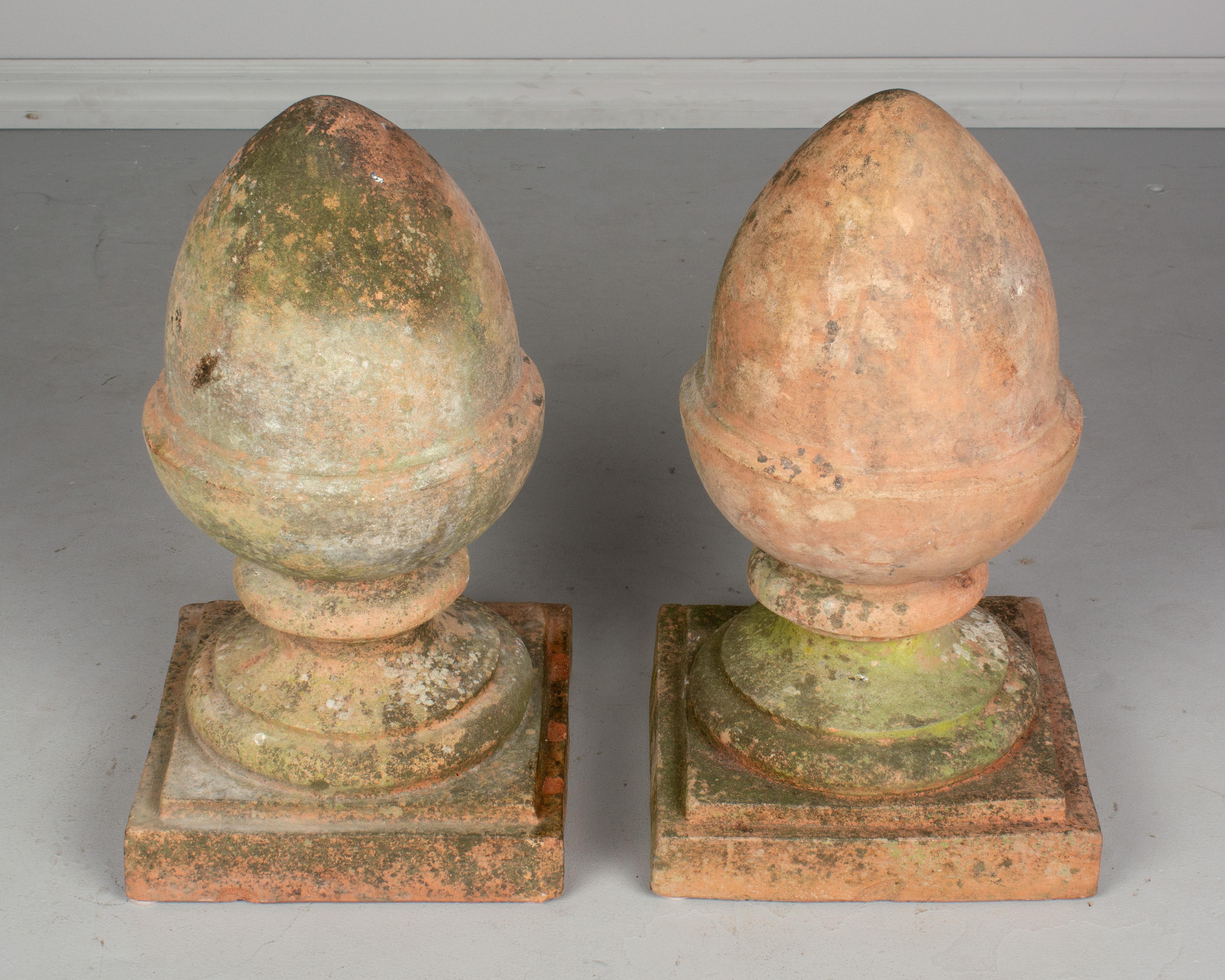20th Century Pair of French Terracotta Garden Finials