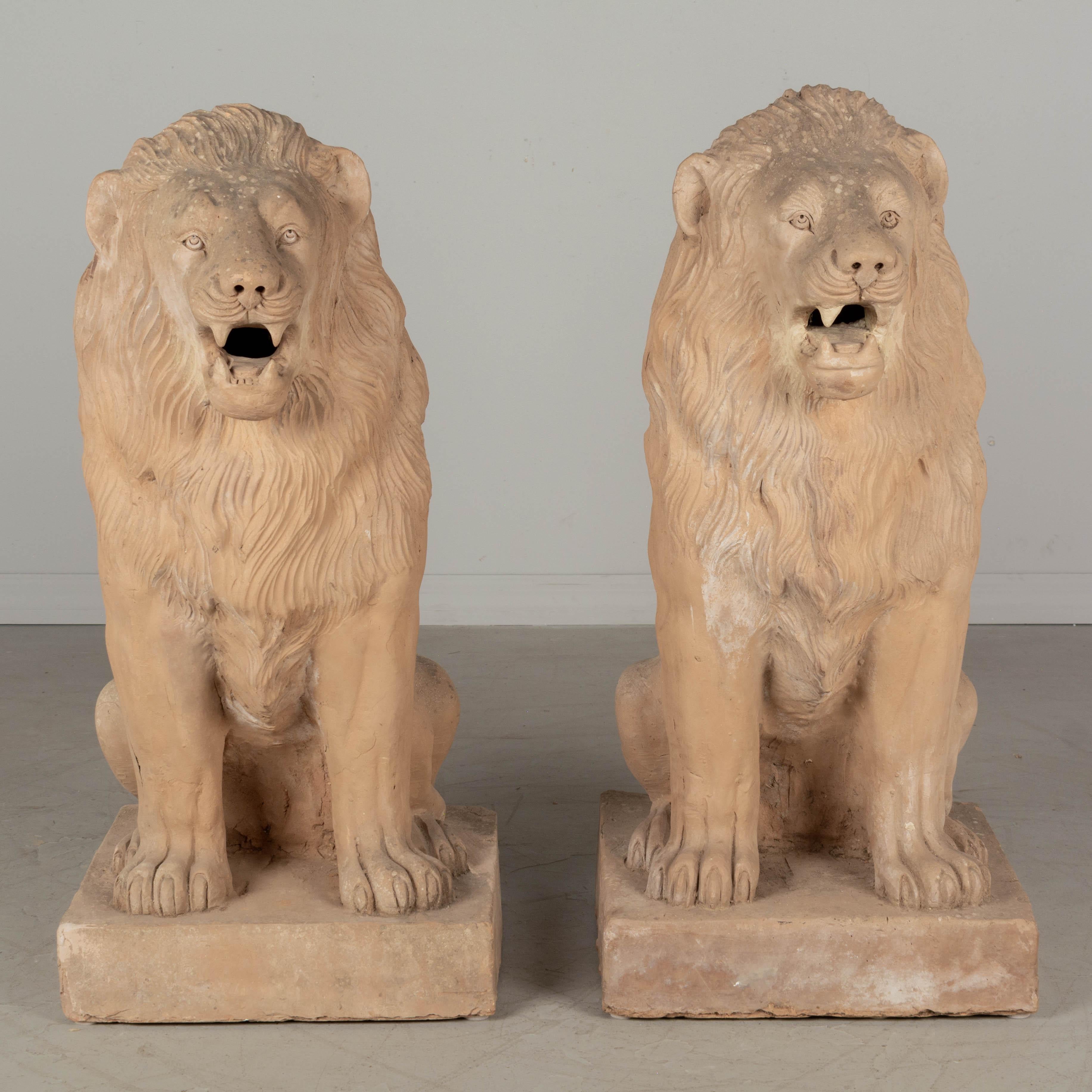 Pair of French Terracotta Garden Lions In Good Condition For Sale In Winter Park, FL