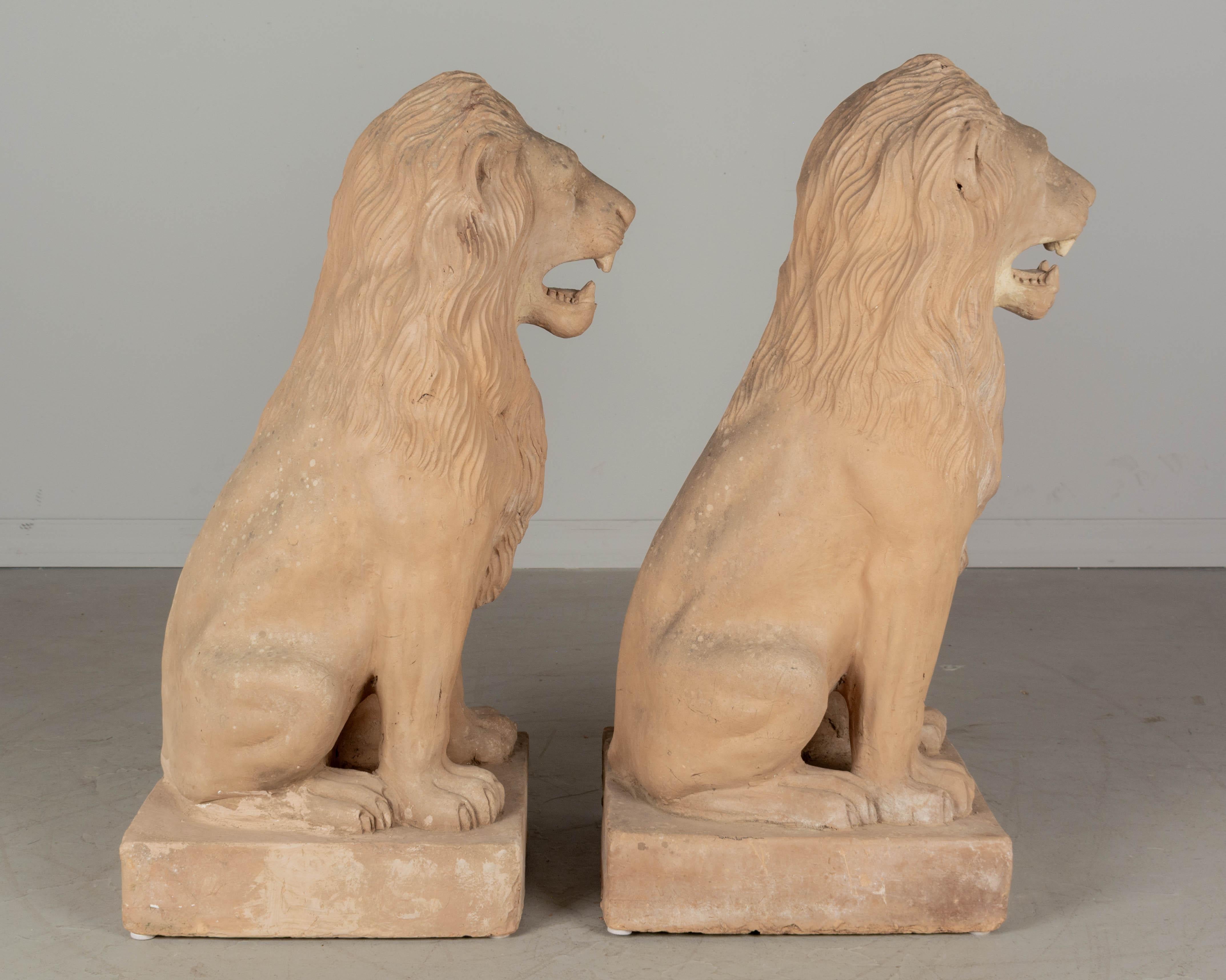 Pair of French Terracotta Garden Lions For Sale 2