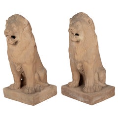 Used Pair of French Terracotta Garden Lions