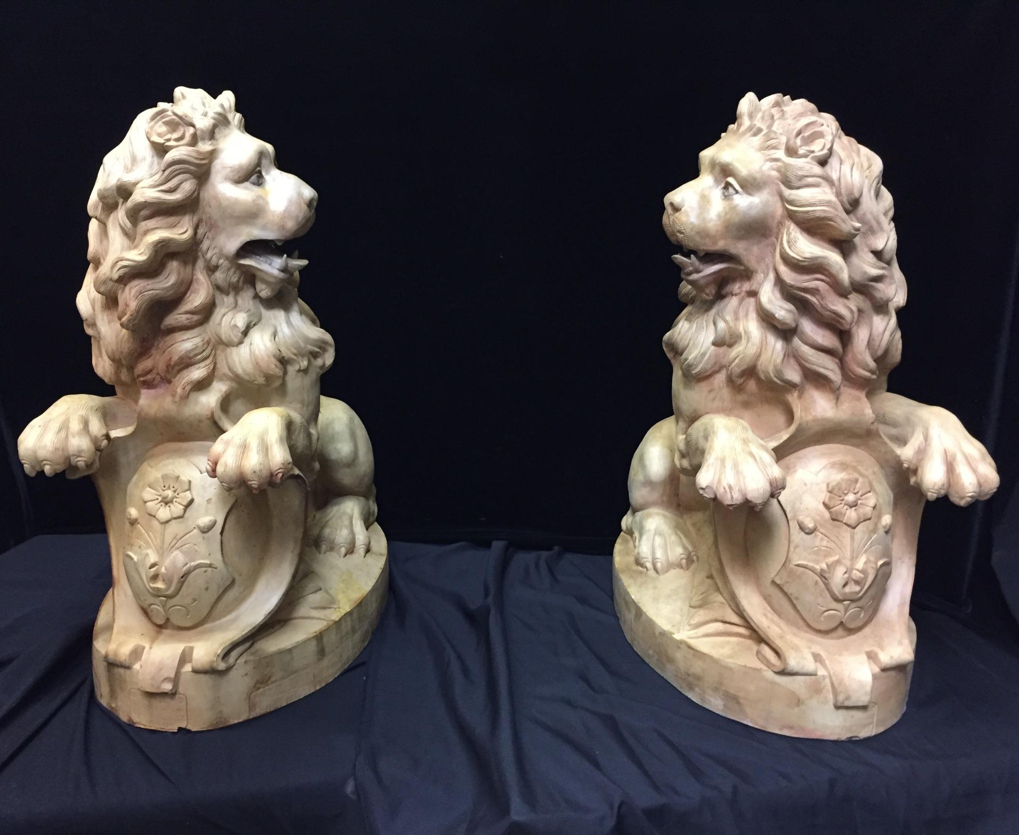 Pair of French Terracotta Lions, 19th Century Stamped 8